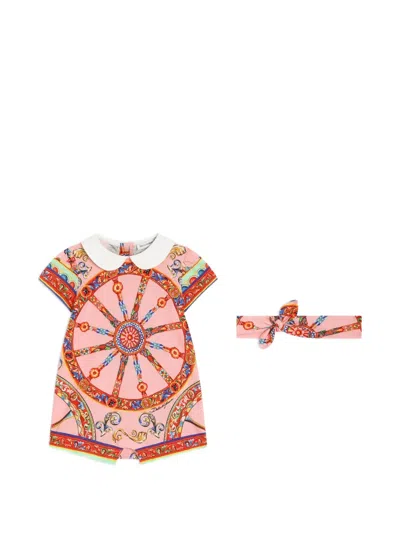 Dolce & Gabbana Babies' Carretto-print Cotton Jersey Gift Set In Pink