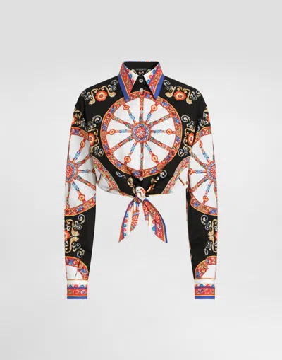 Dolce & Gabbana Carretto-print Cotton Poplin Shirt In Multi