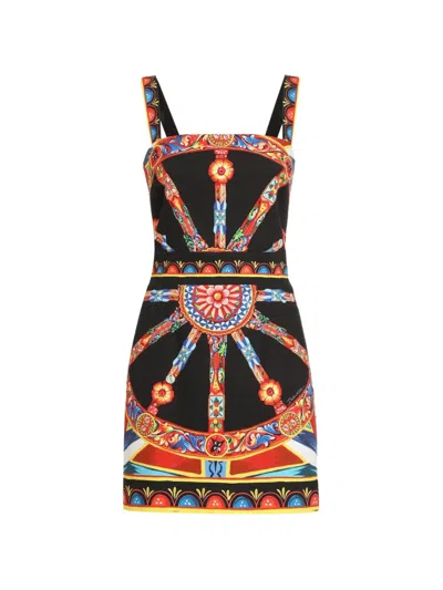 Dolce & Gabbana Carretto-print Fabric Short Dress In Black