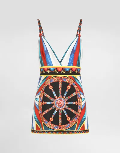Dolce & Gabbana Carretto-print Fabric Short Dress In Multi