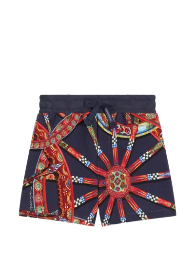 Dolce & Gabbana Babies' Carretto-print Fleece Bermuda Shorts In Blue