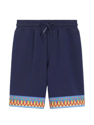 Dolce & Gabbana Kids' Carretto-print Fleece Bermuda Shorts In Blue