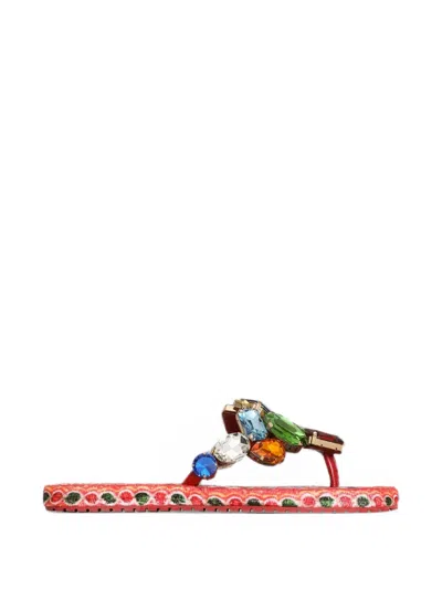 Dolce & Gabbana Carretto-print Flip-flops In Multi