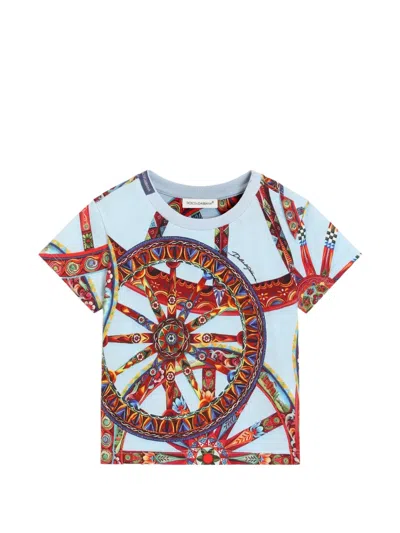 Dolce & Gabbana Babies' Carretto-print Jersey T-shirt In Blue