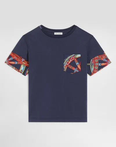 Dolce & Gabbana Kids' Carretto-print Jersey T-shirt In Blue