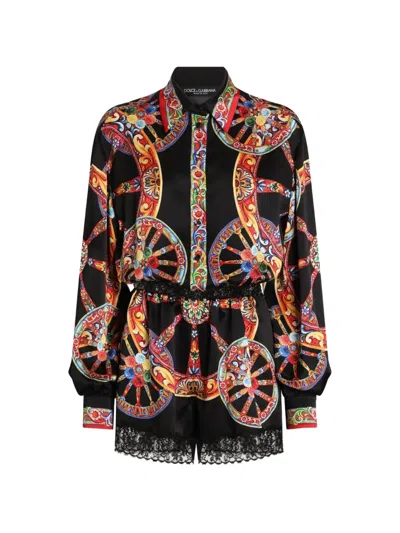 Dolce & Gabbana Carretto-print Lightweight Satin Jumpsuit In Multi