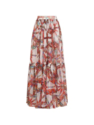 Dolce & Gabbana Carretto-print Long Chiffon Skirt In Multi