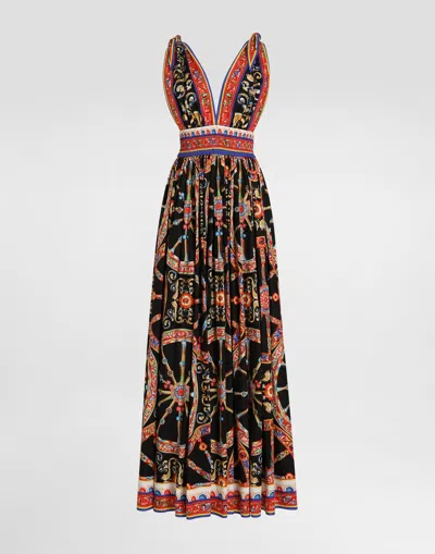 Dolce & Gabbana Carretto-print Long Poplin Dress In Multi