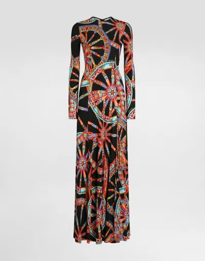 Dolce & Gabbana Carretto-print Long Viscose Jersey Dress In Multi