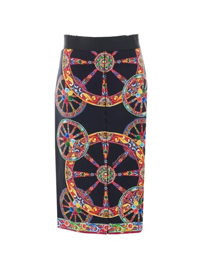 Dolce & Gabbana Carretto-print Midi Skirt In Blue
