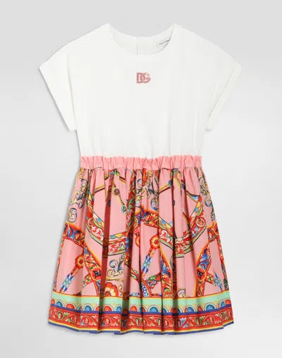 Dolce & Gabbana Carretto-print Mix Material Dress In Multi