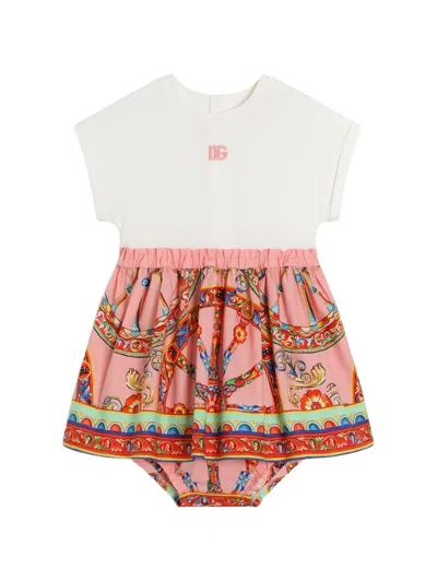 Dolce & Gabbana Babies' Carretto-print Mix-material Dress In Multi