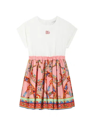 Dolce & Gabbana Carretto-print Mix-material Dress In Multi