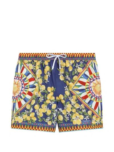Dolce & Gabbana Kids' Carretto-print Nylon Swim Boxer Shorts In Multi