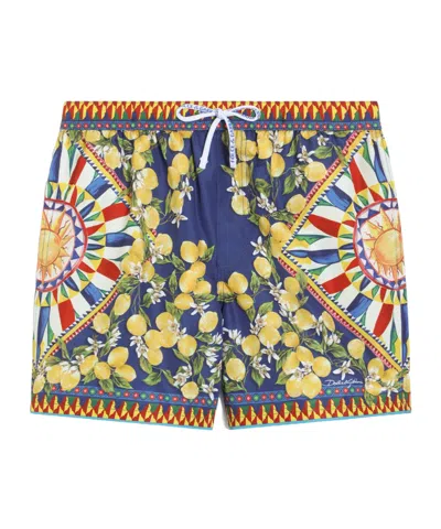 Dolce & Gabbana Kids' Carretto-print Nylon Swim Boxer Shorts In Multi