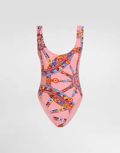 Dolce & Gabbana Carretto-print One-piece Swimsuit In Multi