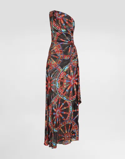Dolce & Gabbana Carretto-print One-shoulder Twill Dress In Multi