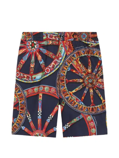 Dolce & Gabbana Kids' Carretto-print Poplin Bermuda Shorts In Blue