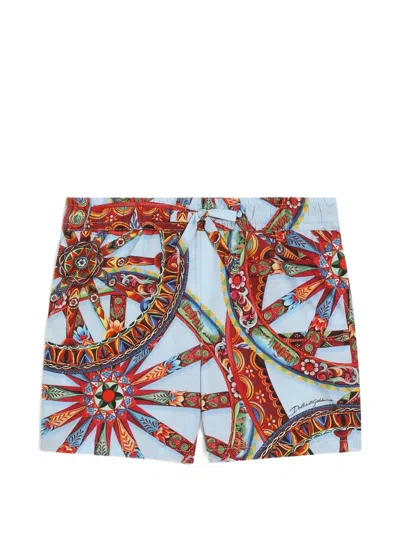 Dolce & Gabbana Babies' Carretto-print Poplin Bermuda Shorts In Blue