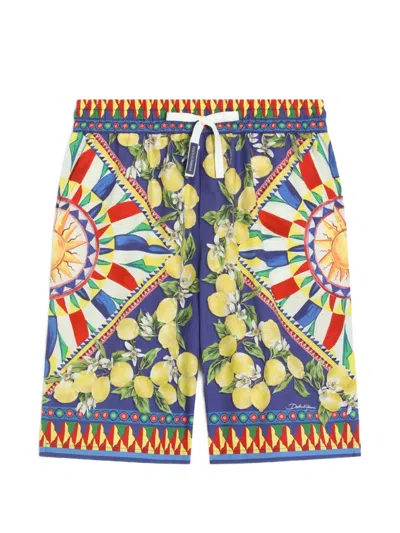 Dolce & Gabbana Kids' Carretto-print Poplin Bermuda Shorts In Blue