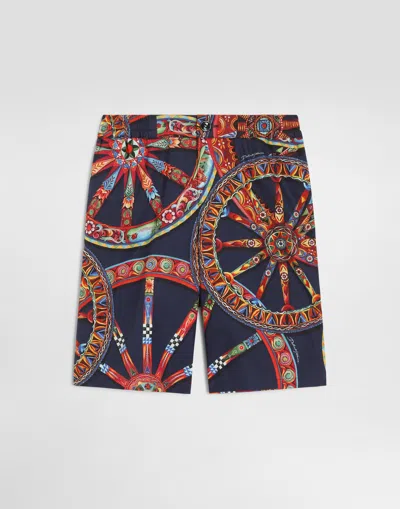 Dolce & Gabbana Kids' Carretto-print Poplin Bermuda Shorts In Multi