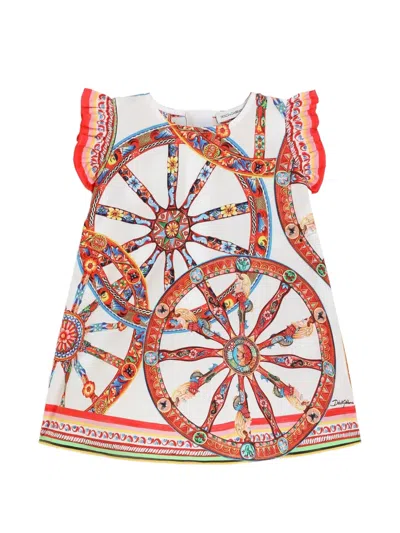 Dolce & Gabbana Babies' Carretto-print Poplin Dress In Multi
