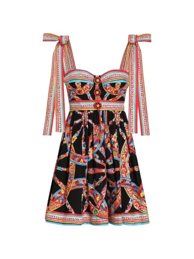 Dolce & Gabbana Carretto Print Cotton Poplin Mini Dress In Animal Print