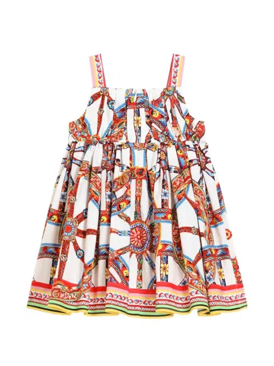Dolce & Gabbana Babies' Carretto-print Poplin Dress In White