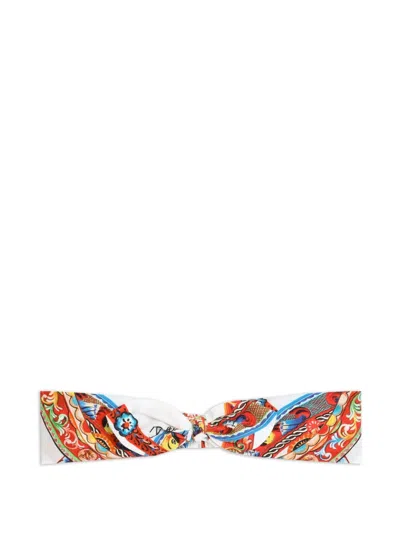 Dolce & Gabbana Babies' Carretto-print Poplin Headband In White