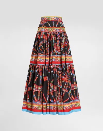Dolce & Gabbana Carretto-print Poplin Long Skirt In Multi