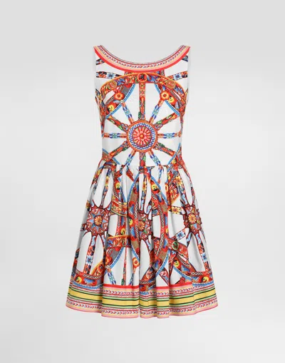 Dolce & Gabbana Carretto-print Poplin Midi Dress In Multi
