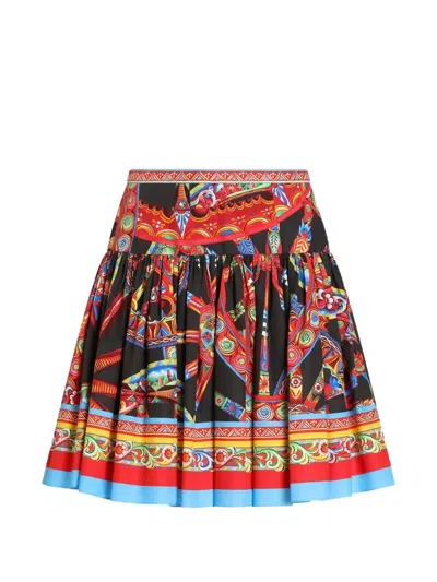 Dolce & Gabbana Poplin Miniskirt With Carretto Print In Multi