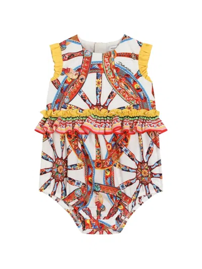 Dolce & Gabbana Babies' Carretto-print Poplin Romper In White