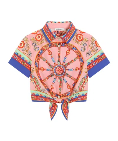 Dolce & Gabbana Kids' Carretto-print Poplin Shirt In Multi
