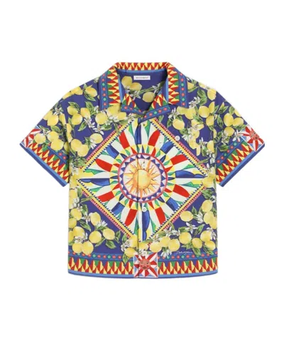 Dolce & Gabbana Carretto-print Poplin Shirt In Blue