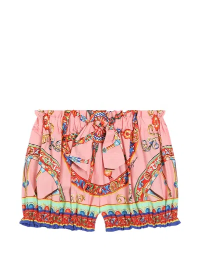 Dolce & Gabbana Babies' Carretto-print Poplin Shorts In Brown