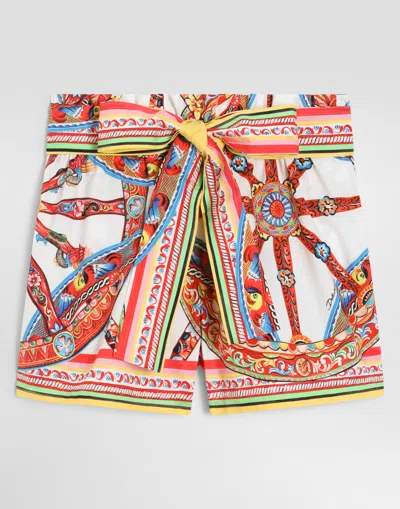 Dolce & Gabbana Kids' Carretto-print Poplin Shorts In White