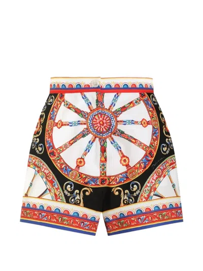 Dolce & Gabbana Carretto Print Cotton High Waist Shorts In Multi