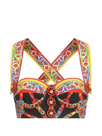 Dolce & Gabbana Carretto-print Poplin Top In Black