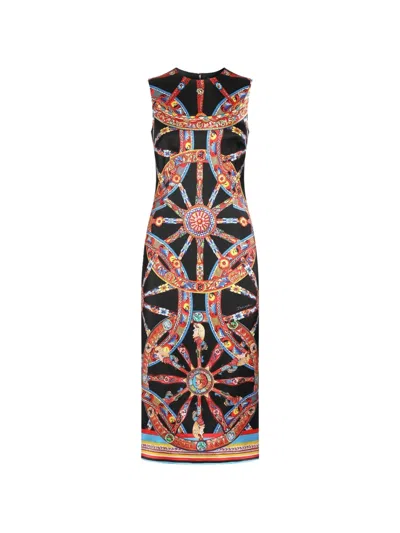 Dolce & Gabbana Sleeveless Carretto-print Satin Midi Day Dress In Black