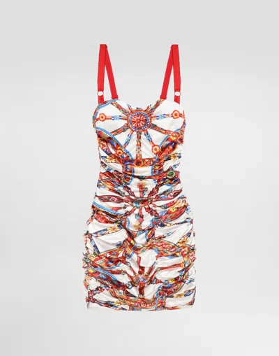 Dolce & Gabbana Carretto-print Satin Dress In Multi