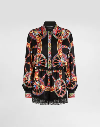 Dolce & Gabbana Carretto-print Satin Jumpsuit In Multi