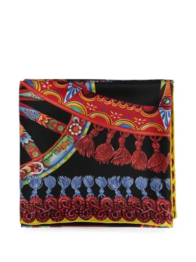 Dolce & Gabbana Carretto Border Print Square Scarf Tassels In Multi