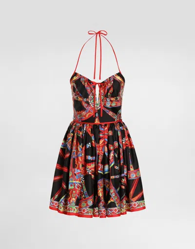 Dolce & Gabbana Carretto-print Silk Twill Dress In Multicolor