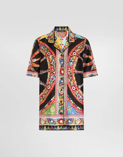 Dolce & Gabbana Carretto-print Silk Twill Vanity Shirt In Black