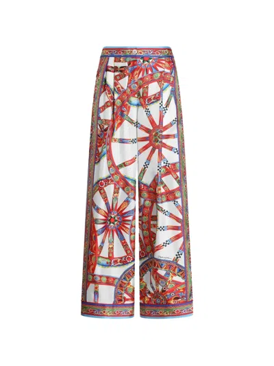 Dolce & Gabbana Silk Vanity Carretto-print Wide-leg Trousers In Multi
