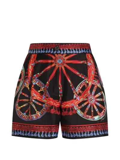 Dolce & Gabbana Carretto-print Silk Vanity Bermuda Shorts In Multi