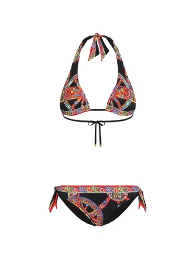 Dolce & Gabbana Carretto-print Triangle Bikini In Black