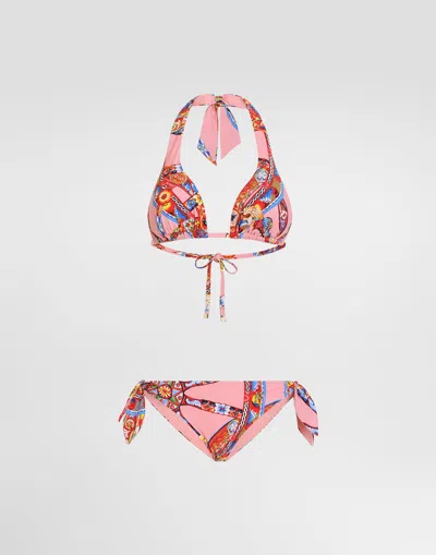 Dolce & Gabbana Carretto-print Triangle Bikini In Multi