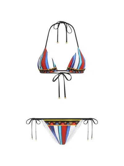 Dolce & Gabbana Carretto-print Triangle Bikini In Multi